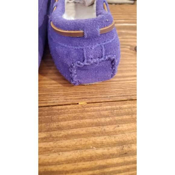 Minnetonka Girls Purple Suede Moccasin Slippers Faux Fur Leather lace Size 4 - Picture 8 of 12